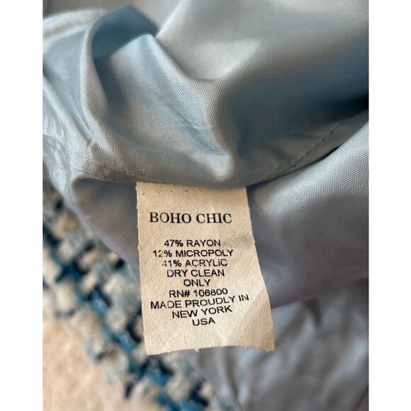 Vintage Boho Chic Blazer Women's Frayed Trim Blue Plaid Studded Short 10 Reg - Picture 8 of 10